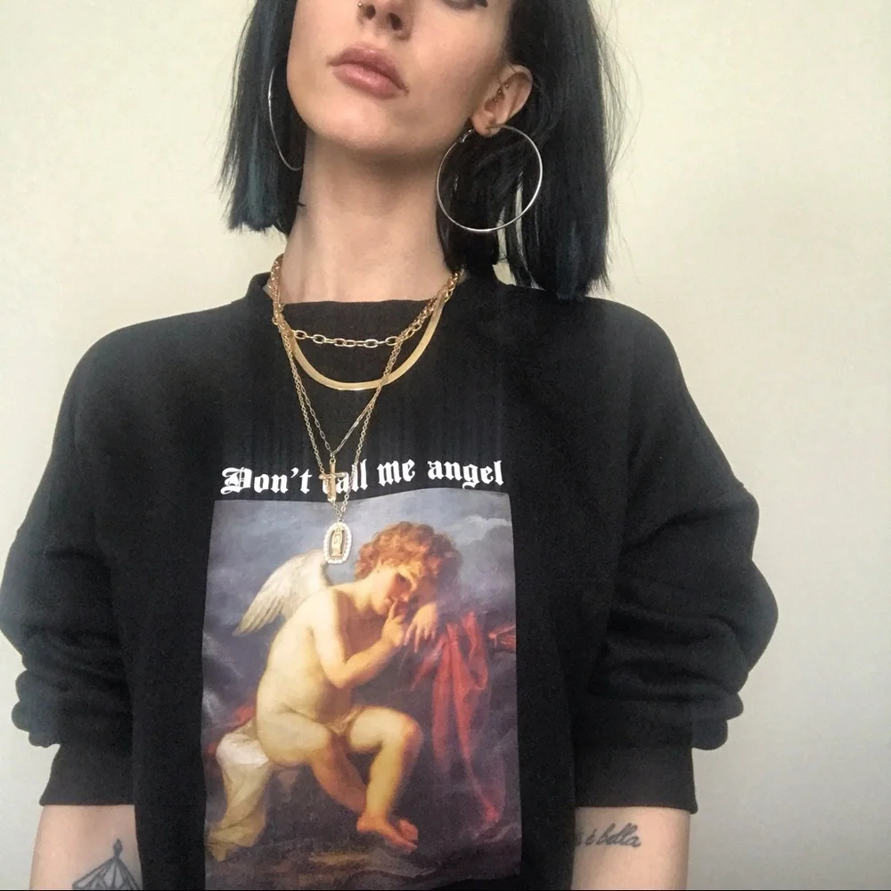 “Don’t Call Me Angel” Cherub Graphic Sweatshirt - Picture 3 of 11